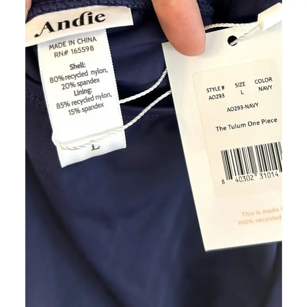Andie Swim the Tulum Eco Nylon One Piece in Navy L NWT